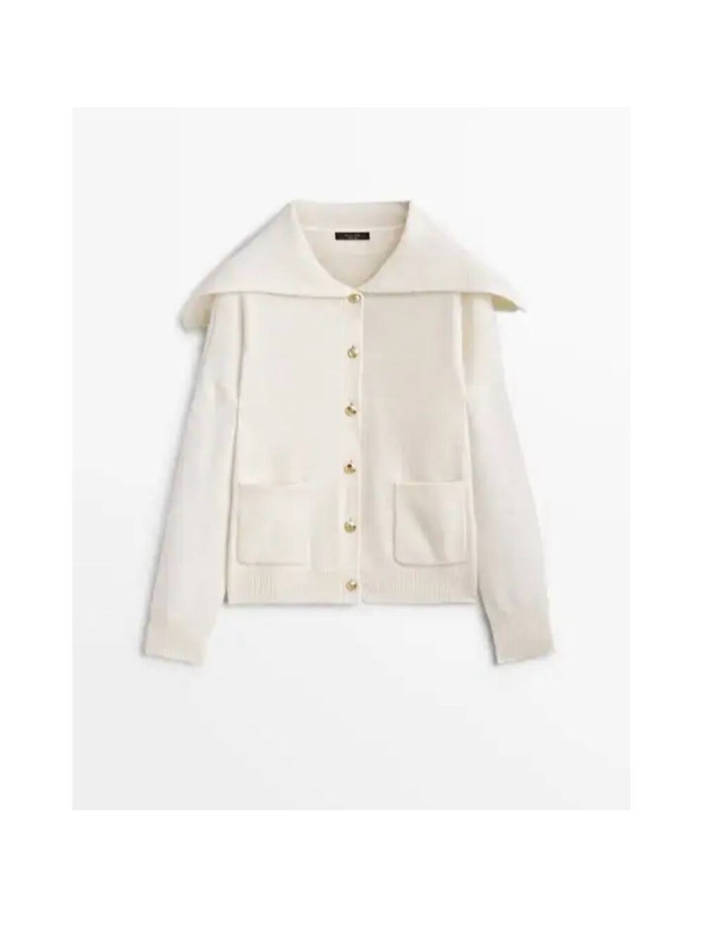 Massimo Dutti Cream Button-Front Cardigan with Sailor Collar